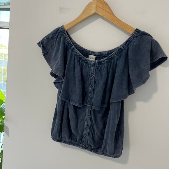 We the Free Blue Off the Shoulder Short Sleeve Top Size XS - Picture 2 of 5